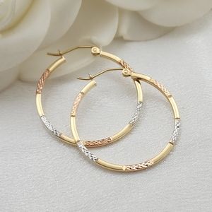 14 gold thin tricolor hoops earrings - 30mm